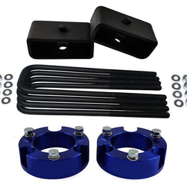 Tacoma Blue 2x precision laser cut carbon steel front spring spacers, 2x rear steel lift blocks, 4x certified carbon steel leaf spring axle u-bolts with hi-nuts, security spring washers
