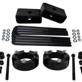 2005-2021 Tacoma 4WD 2x precision laser cut carbon steel front spring spacers, 2x rear steel lift blocks, 4x certified carbon steel leaf spring axle u-bolts with hi-nuts, security spring washers
