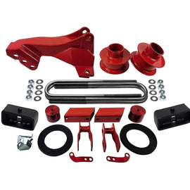 2x Steel Spring Spacers, 2x Shock Extenders. Sway Bar Drop, 2x Sound Isolators, 2x Brake Relocation Brackets, Track Bar Bracket, 4x Extended U-Bolts, 2x Tapered Rear Block
